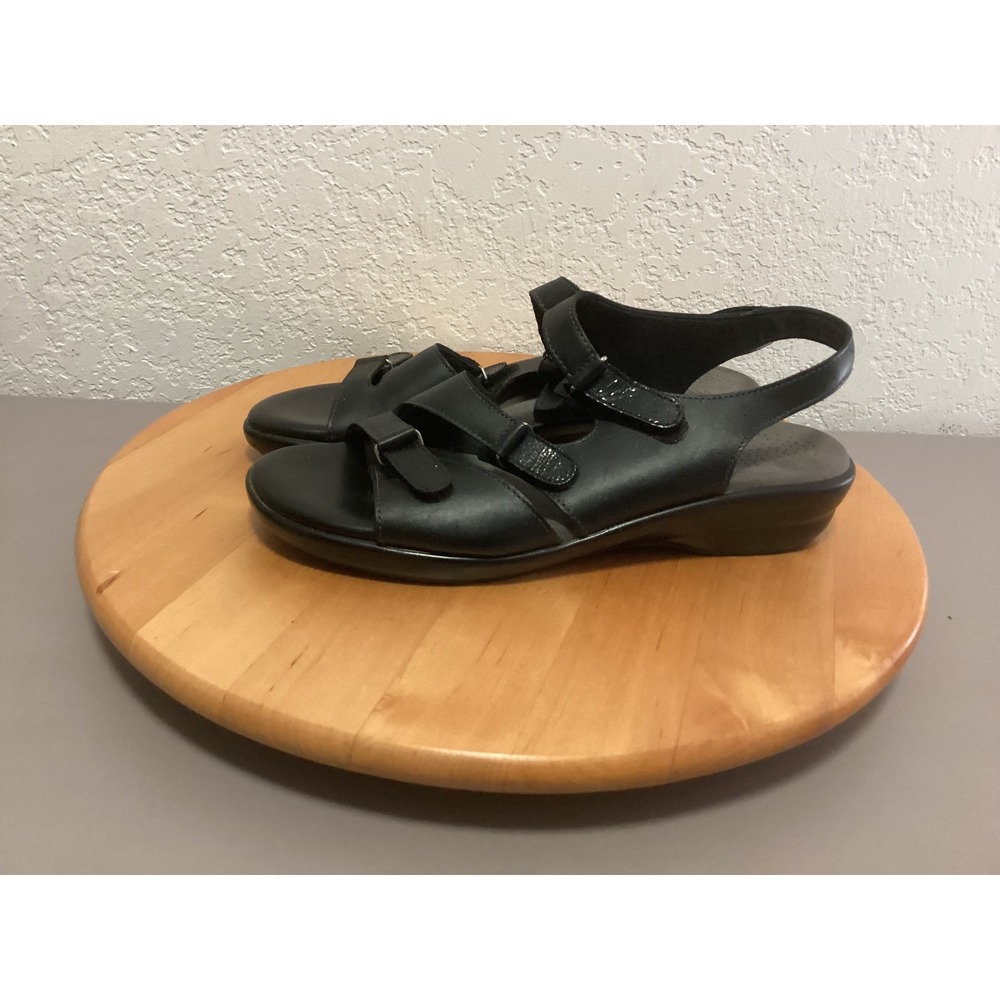 SAS‎ Sandals Womens 8.5 M Black Leather Adjustable Straps Tripad Comfort Walking